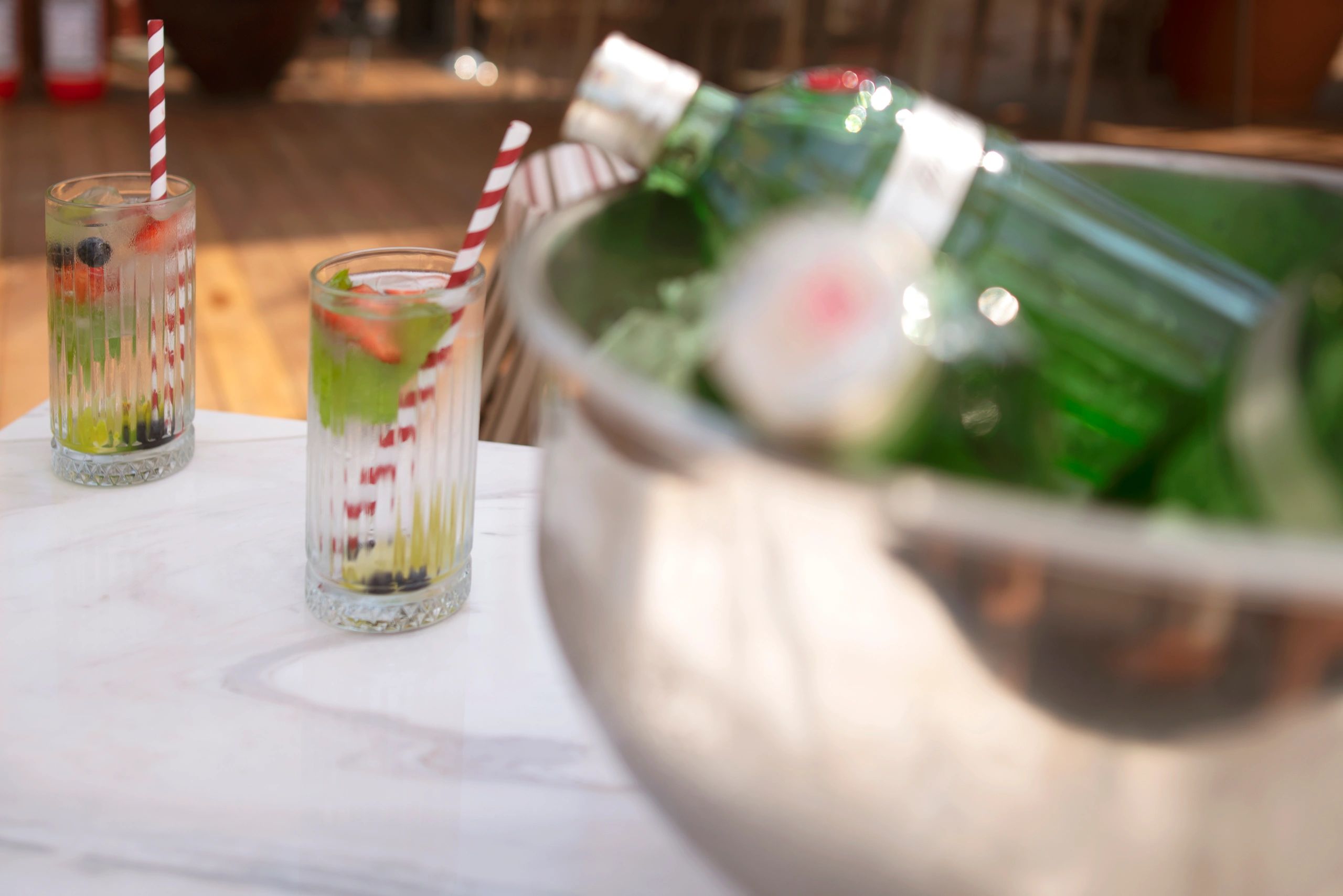 Refreshing iced drinks on a table