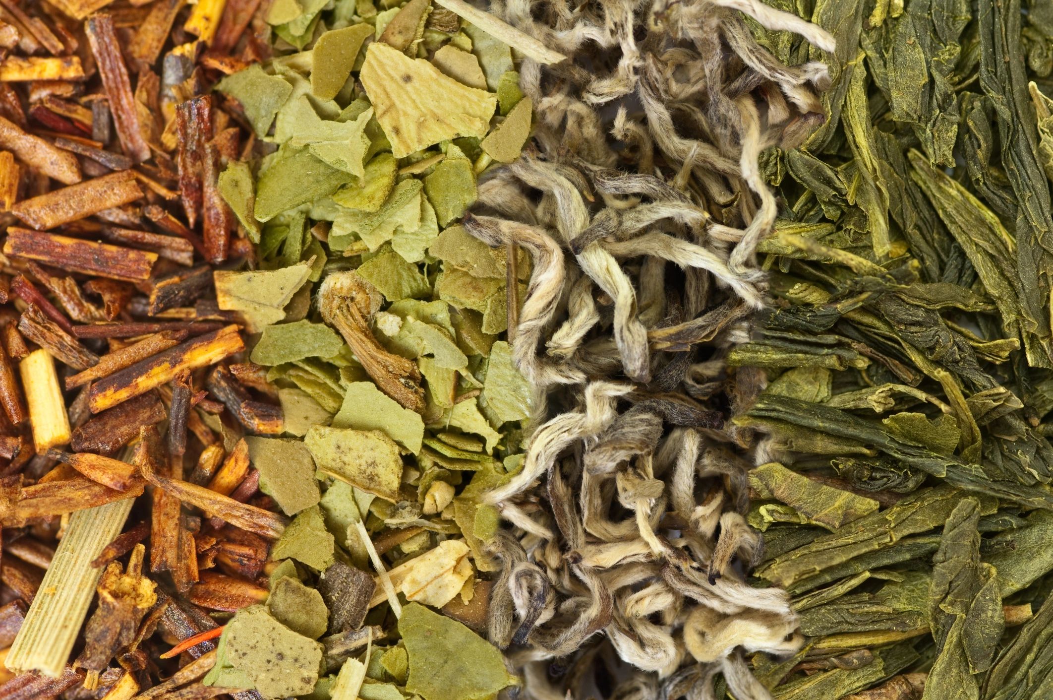 Loose yerba mate leaves and tea assortment